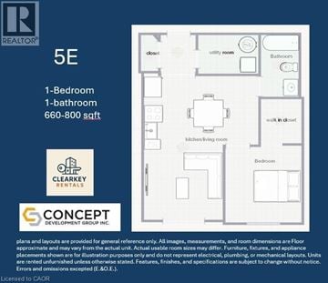 Mount Forest apartment for rent - A floor plan for a 5E apartment with one bedroom and one bathroom.