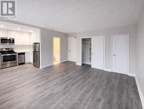 Toronto (South Parkdale) condo for rent - A spacious kitchen with a stove top oven and a refrigerator.