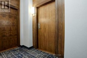 Mississauga (Port Credit) condo for rent - A wooden door with a handle and a light switch on the wall.