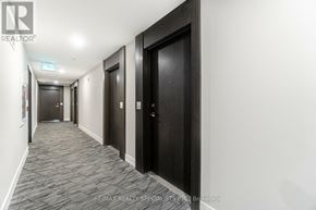 Hamilton (Central) condo for rent - A hallway with a carpeted floor and doors on both sides.