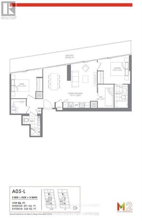 Mississauga (City Centre) condo for rent - A floor plan for a two bedroom apartment with a living room, kitchen, and bathroom.
