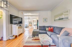 Burlington (Brant) apartment for rent - A living room with a grey couch and a rug.