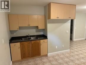 Coquitlam apartment for rent - A kitchen with wooden cabinets and a black countertop.