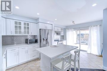 Burlington (Alton) townhouse for rent - A kitchen with white cabinets and a large island.