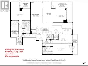 Mississauga (Clarkson) condo for rent - A floor plan for a property with a total interior square footage of 3056 sq ft.