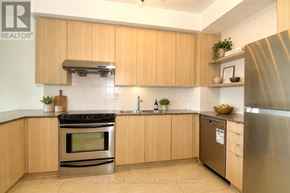 Toronto (Church-Yonge Corridor) condo for rent - A kitchen with wooden cabinets and stainless steel appliances.