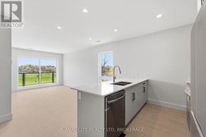 Thorold (Thorold Downtown) apartment for rent - A spacious kitchen with a dishwasher and a window overlooking a green field.