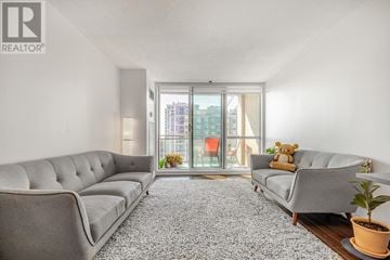 Toronto (Newtonbrook East) condo for rent - A living room with a grey sofa and a carpet.