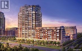 Markham (Unionville) condo for rent - A modern apartment building is depicted in an artist's concept for a real estate project.