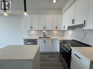 Maple Ridge apartment for rent - A kitchen with white cabinets and marble countertops.