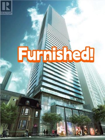 Toronto (Bay Street Corridor) condo for rent - A tall building with the word "Furnished!" written across it.