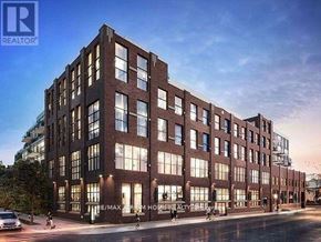 Toronto (South Riverdale) condo for rent - A modern building with a glass facade is depicted in the image.