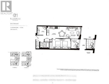 Toronto (Englemount-Lawrence) condo for rent - A floor plan for a 1 bedroom, den apartment sized at 775 sq.ft.