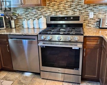 Cobourg apartment for rent - A stainless steel oven with a digital display is in a kitchen.