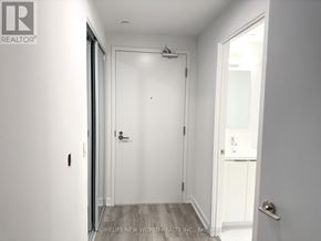 Toronto (Kensington-Chinatown) condo for rent - A white door with a black handle is in the middle of a hallway.