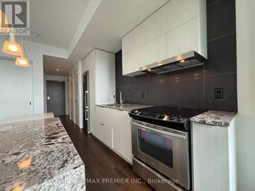 Toronto (Church-Yonge Corridor) condo for rent - A modern kitchen with a stove top oven and a marble counter top.