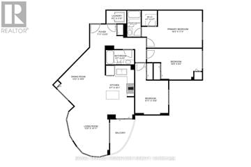 Mississauga (City Centre) condo for rent - A floor plan of a home with a living room, dining room, kitchen, and three bedrooms.