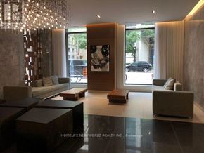 Toronto (Church-Yonge Corridor) condo for rent - A modern living room with a large chandelier and a large painting on the wall.