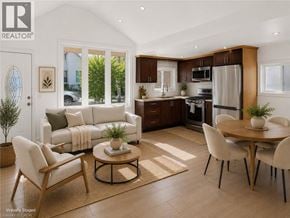 Hamilton apartment for rent - A modern living room with a dining area and a kitchen in the background.