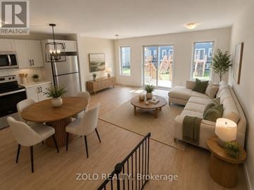 Smiths Falls townhouse for rent - A modern living room with a dining table and chairs.