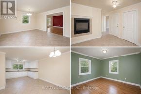 Georgina (Keswick South) apartment for rent - Four images of a room with different wall colors and a fireplace.