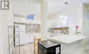 Vaughan (Patterson) apartment for rent - A modern kitchen with a white countertop and a black fridge.