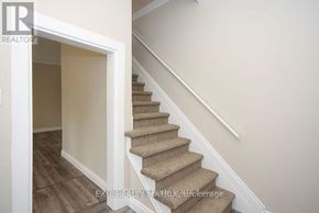 Ottawa duplex for rent - A staircase with a beige carpeted runner and white risers.