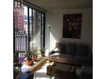 Vancouver apartment for rent - A living room with a grey couch and a painting on the wall.