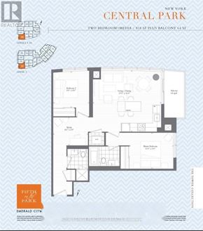 Toronto (Henry Farm) condo for rent - A floor plan for Central Park shows a two bedroom, media room apartment with balcony.