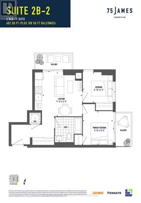 Hamilton (Corktown) condo for rent - A black and white image of a floor plan for a suite at 75 James.