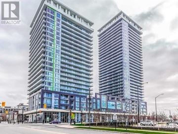 Mississauga (City Centre) condo for rent - Two modern high-rise buildings are shown in the image.