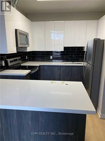Peterborough (Town Ward 3) condo for rent - A kitchen with a white counter top and black cabinets.