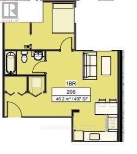 Peterborough (Town Ward 3) condo for rent - A floor plan of an apartment with 1 BR and 206 square feet.