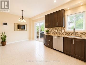 Richmond Hill (Oak Ridges Lake Wilcox) apartment for rent - A well-lit kitchen with brown cabinets and a white dishwasher.