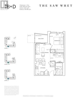 Oakville (Ga Glen Abbey) condo for rent - A floor plan for a one bedroom, one bathroom apartment with a living area and kitchen.