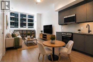 Milton condo for rent - A modern kitchen with a dining table and chairs.