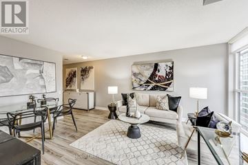 Toronto (Bayview Village) condo for rent - A living room with a white couch, a coffee table, and a painting on the wall.