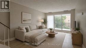 Toronto (Hillcrest Village) townhouse for rent - A living room with a couch, a coffee table, and a television.