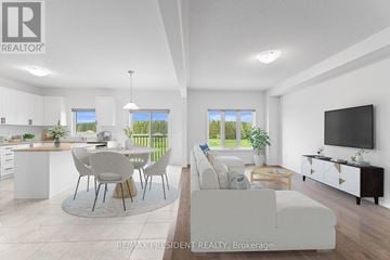 Southgate apartment for rent - A modern living room with a white sofa and a dining area with a white table and chairs.
