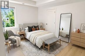 Ottawa apartment for rent - A bedroom with a bed, chair, and mirror.