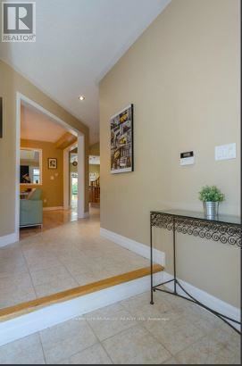 Brampton (Snelgrove) apartment for rent - A hallway with a plant on a table and a framed picture on the wall.