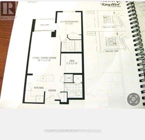 Toronto (Niagara) condo for rent - A floor plan for a home layout is displayed on a page with a spiral binding.