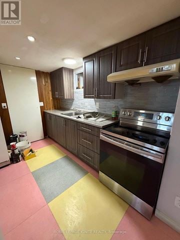 Toronto (Dorset Park) apartment for rent - A kitchen with a stove top oven and a counter top.