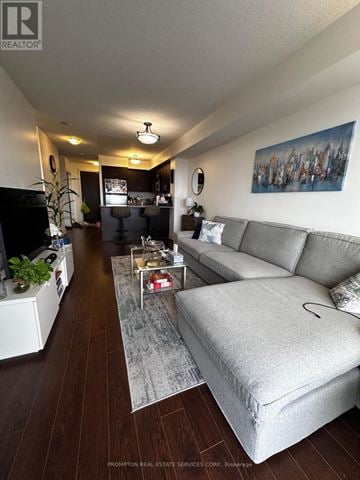Toronto (York University Heights) condo for rent - A living room with a grey couch and a painting on the wall.