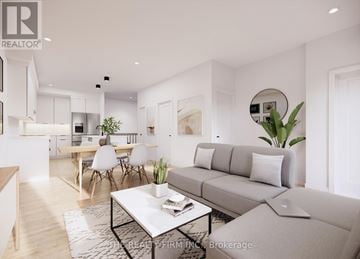 London South (South U) townhouse for rent - A modern living room with a grey sofa, a coffee table, and a dining table with chairs.