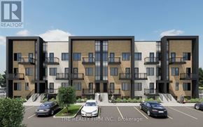 London South (South U) townhouse for rent - A rendering of a modern apartment complex with cars parked in front.