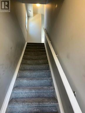 Niagara Falls (Morrison) townhouse for rent - A staircase with a carpeted runner and white risers.