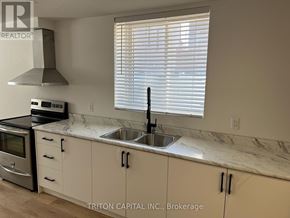 Barrie apartment for rent - A kitchen with a marble countertop and a stainless steel sink.