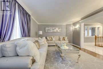 Mississauga (East Credit) apartment for rent - A spacious living room with a white sofa and a glass coffee table.