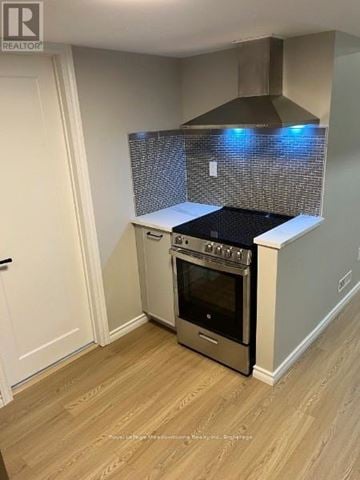 Milton (De Dempsey) apartment for rent - A modern kitchen with a stove top oven and a hood.
